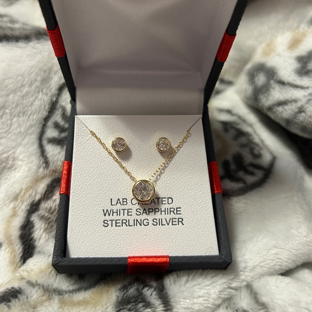 Gold and Silver Lab Created White Sapphire Jewelry Set